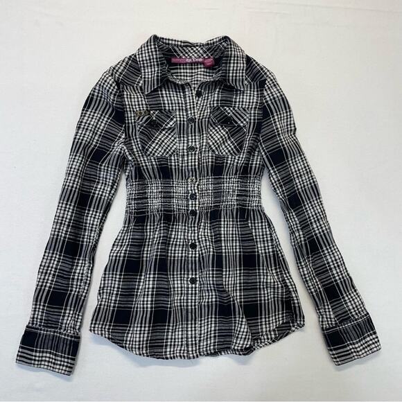 Epic Threads Plaid Button Down Shirt black white girls Size Medium 7 - Picture 5 of 5